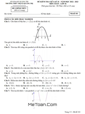 Đề Thi Giữa Kỳ 2 Môn Toán 10 Năm 2022-2023 Trường THPT Thị Xã Quảng Trị