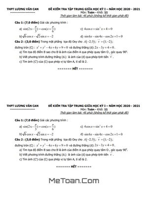 Đề kiểm tra giữa kì 1 Toán 11 năm 2020 - 2021 trường THPT Lương Văn Can - TP HCM