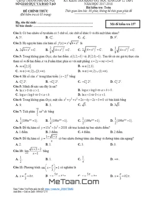 Đề kiểm tra khảo sát Toán 12 THPT năm học 2017 - 2018 Sở GD&ĐT Hà Nội
