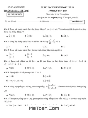 Đề thi HK2 Toán 10 năm học 2019 - 2020 trường Lương Thế Vinh - Hà Nội