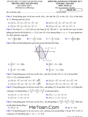 Đề Thi Cuối Kỳ 2 Toán 12 Năm 2023 - 2024 Trường THPT Nguyễn Huệ - Quảng Nam