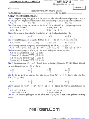 Đề thi học kì 2 Toán 12 năm 2018 - 2019 trường THCS - THPT Thái Bình - TP HCM