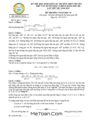 Đề thi HSG Toán 10 năm 2019 cụm trường THPT chuyên DH&ĐB Bắc Bộ