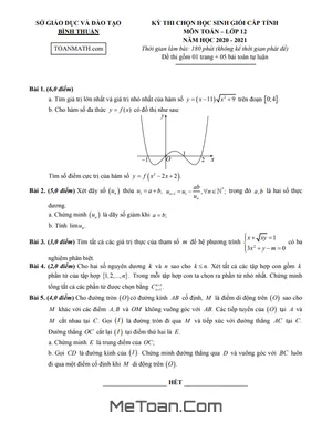Đề thi HSG Toán 12 cấp tỉnh năm 2020 - 2021 Sở GD&ĐT Bình Thuận