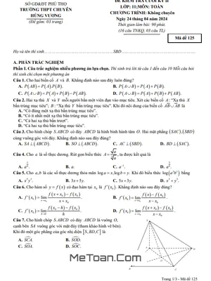 Đề thi cuối kỳ 2 Toán 11 năm 2023 - 2024 trường THPT chuyên Hùng Vương - Phú Thọ