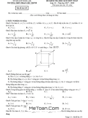 Đề thi HK2 Toán 11 năm 2017 - 2018 trường THPT Phan Chu Trinh - Đắk Lắk (Có đáp án)