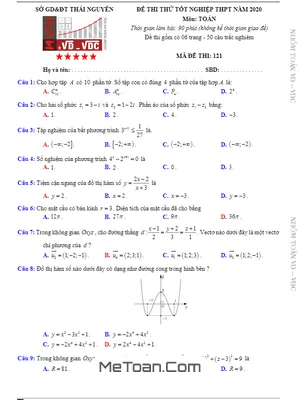 Đề thi thử THPT Quốc gia 2020 môn Toán sở GD&ĐT Thái Nguyên [Mã đề 123]