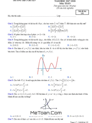 Đề thi thử Toán THPTQG 2018 trường THPT chuyên Lào Cai lần 3 có đáp án