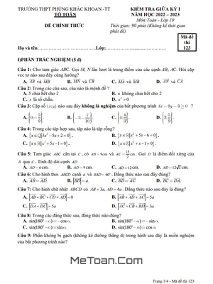 Đề thi giữa kỳ 1 Toán 10 năm 2022 – 2023 trường THPT Phùng Khắc Khoan – Hà Nội