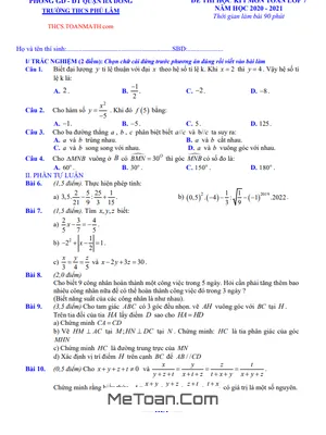 Đề Thi Học Kì 1 Toán 7 Năm 2020 - 2021 Trường THCS Phú Lâm - Hà Nội