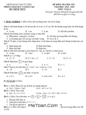 Đề thi HK1 Toán 8 năm 2019-2020 phòng GD&ĐT Nam Từ Liêm - Hà Nội
