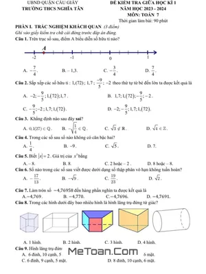 Đề Thi Giữa Học Kì 1 Toán 7 Năm 2023 - 2024 Trường THCS Nghĩa Tân - Hà Nội