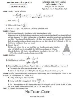 Đề khảo sát chất lượng Toán 9 năm 2021 trường THCS Lê Ngọc Hân - Hà Nội