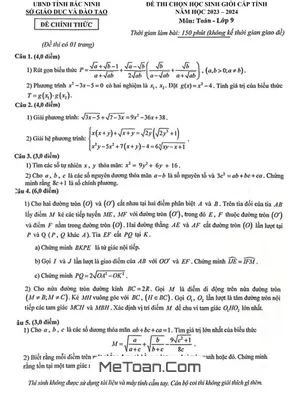 Đề thi HSG Toán 9 cấp tỉnh năm 2023 - 2024 Sở GD&ĐT Bắc Ninh