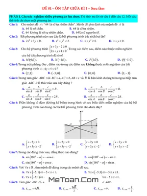 Tuyển tập 05 Đề Ôn Tập Giữa Kì 1 Môn Toán Lớp 10 (Có Đáp Án)