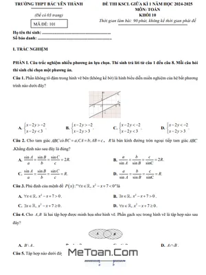 Đề Thi Giữa Kì 1 Toán 10 Năm 2024 - 2025 Trường THPT Bắc Yên Thành - Nghệ An