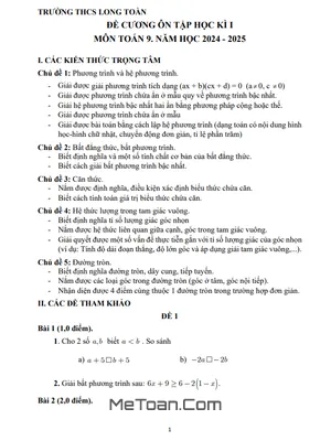 Đề cương ôn tập cuối kì 1 Toán 9 năm 2024 - 2025 trường THCS Long Toàn – BR VT