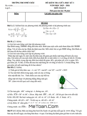 Đề Thi Giữa Kỳ 1 Môn Toán Lớp 9 Năm Học 2025 - 2026 Trường THCS Phú Châu, Hà Nội