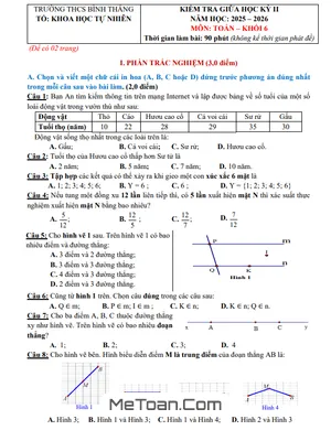 Đề Thi Giữa Học Kỳ 2 Môn Toán Lớp 6 Năm Học 2025 – 2026 THCS Bình Thắng, Vĩnh Long