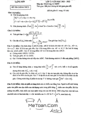 Đề thi HSG cấp tỉnh Toán 11 năm 2021 - 2022 Sở GD&ĐT Lạng Sơn