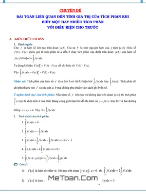 Tính Giá Trị Của Tích Phân Khi Biết Một Hay Nhiều Tích Phân Với Điều Kiện Cho Trước
