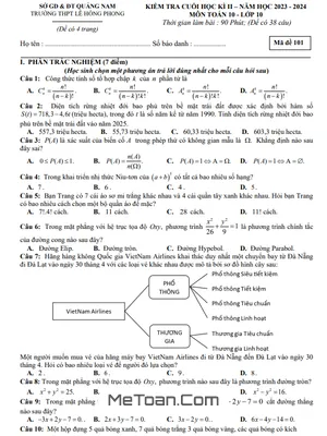 Đề thi cuối kì 2 Toán 10 năm 2023 - 2024 trường THPT Lê Hồng Phong - Quảng Nam