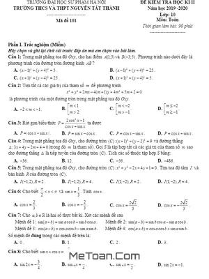 Đề thi học kì 2 Toán 10 năm 2019 - 2020 trường Nguyễn Tất Thành - Hà Nội