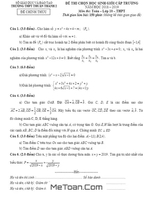 Đề thi HSG Toán 10 cấp trường năm 2018 - 2019 trường Thuận Thành 2 - Bắc Ninh
