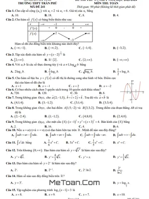 Đề thi thử THPT 2024 môn Toán trường THPT Trần Phú – Hà Tĩnh
