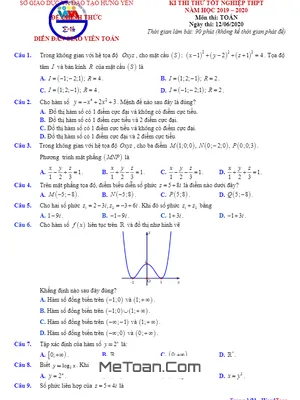 Đề thi thử tốt nghiệp THPT 2020 môn Toán sở GD&ĐT Hưng Yên