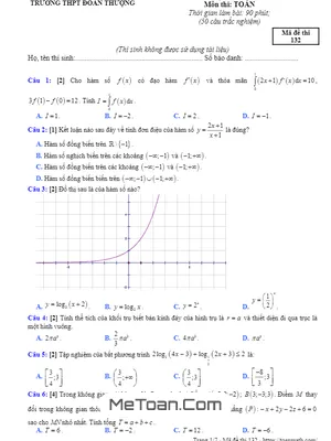 Đề thi thử THPTQG 2019 môn Toán lần 2 trường Đoàn Thượng - Hải Dương