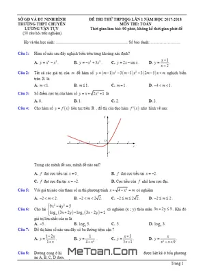 Đề thi thử Toán THPT Quốc gia 2018 lần 1 trường THPT chuyên Lương Văn Tụy – Ninh Bình
