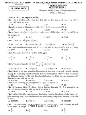 Đề thi học sinh giỏi Toán 6 năm 2022 - 2023 phòng GD&ĐT Lâm Thao - Phú Thọ