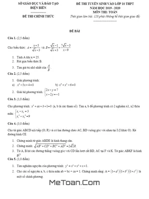 Đề Thi Tuyển Sinh Lớp 10 Môn Toán Sở GD&ĐT Điện Biên Năm 2019 - 2020