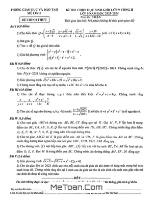 Đề thi học sinh giỏi Toán 9 vòng 2 năm 2023 - 2024 phòng GD&ĐT Mê Linh - Hà Nội