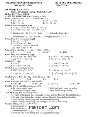 Trọn Bộ Đề Cương Ôn Tập Cuối Học Kỳ 1 Môn Toán Lớp 8 Năm 2025 - 2026 Trường THCS Nguyễn Trường Tộ, Hà Nội