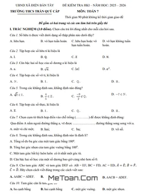 Đề Cuối Kỳ 1 Toán 7 Năm 2025 – 2026 Trường THCS Trần Quý Cáp – Đà Nẵng