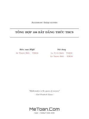 Tuyển Tập 108 Bài Tập Bất Đẳng Thức Toán THCS Xuất Sắc Kèm Lời Giải Chi Tiết