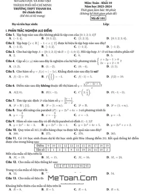 Đề Thi Học Kì 1 Toán 10 Năm 2023-2024 Trường THPT Thanh Đa - TP.HCM (Có Đáp Án)