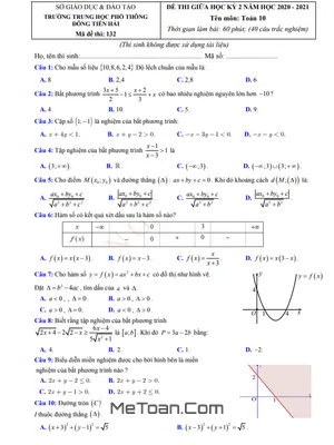 Đề thi giữa HK2 Toán 10 năm 2020 - 2021 trường Đông Tiền Hải - Thái Bình