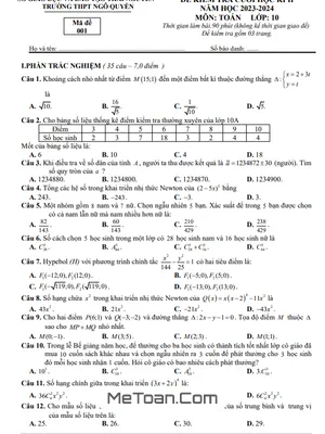 Đề thi học kì 2 Toán 10 năm 2023 - 2024 trường THPT Ngô Quyền - Thái Nguyên