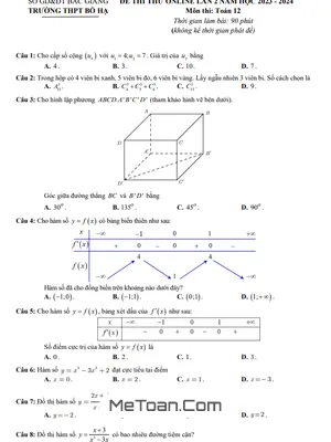 Đề thi thử THPT Quốc gia 2024 online lần 2 môn Toán trường THPT Bố Hạ - Bắc Giang