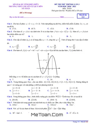 Đề thi thử THPTQG 2021 môn Toán lần 3 trường chuyên Lê Quý Đôn – Điện Biên