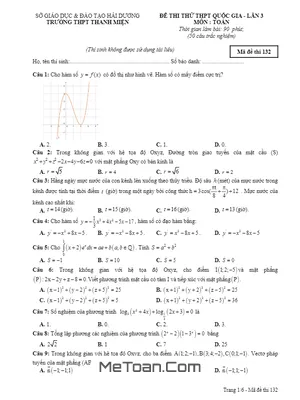 Đề Thi Thử Toán THPTQG 2018 Trường THPT Thanh Miện - Hải Dương Lần 3