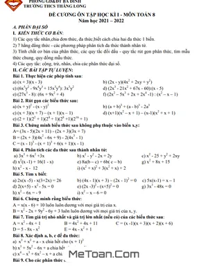 Đề Cương Ôn Tập Học Kì 1 Toán 8 Năm 2021 - 2022 Trường THCS Thăng Long - Hà Nội