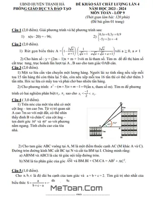 Đề khảo sát lần 4 Toán 9 năm 2023 - 2024 phòng GD&ĐT Thanh Hà - Hải Dương