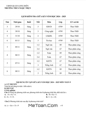 Đề cương ôn tập giữa kì 1 Toán 9 năm 2024 - 2025 trường THCS Ngọc Thụy - Hà Nội