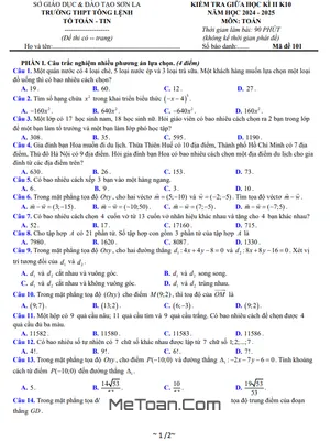 Đề giữa kỳ 2 Toán 10 năm 2024 – 2025 trường THPT Tông Lệnh – Sơn La (Có Đáp Án)