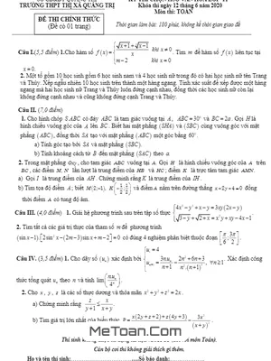 Đề thi chọn HSG Toán 11 năm học 2019 - 2020 trường THPT thị xã Quảng Trị