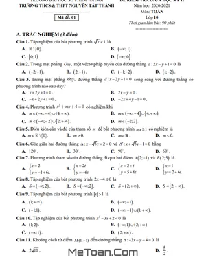 Đề thi giữa kỳ 2 Toán 10 năm 2020 - 2021 trường Nguyễn Tất Thành - Hà Nội